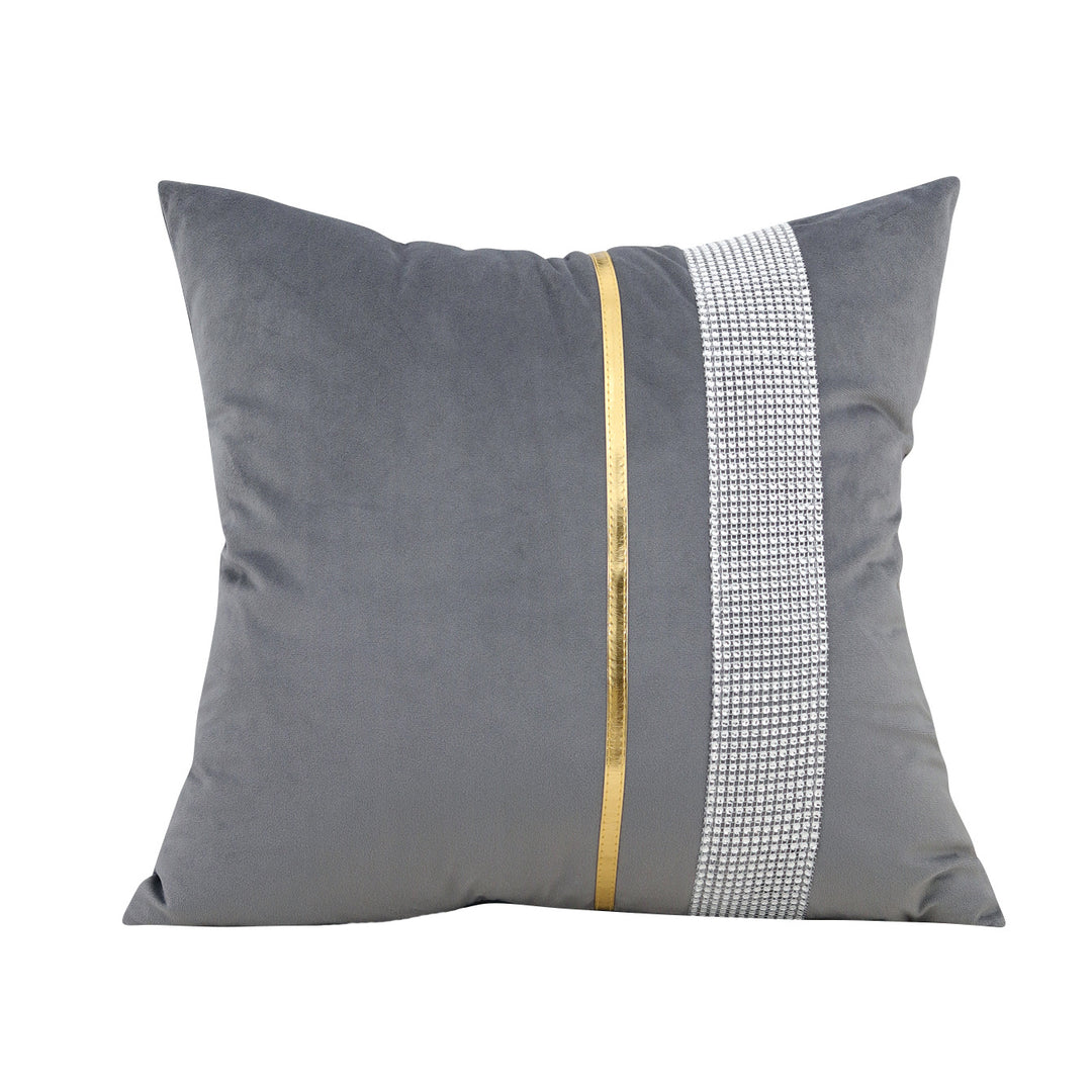 Decorative Velvet Square Throw Pillow with Metallic Trim and Rhinestone Band