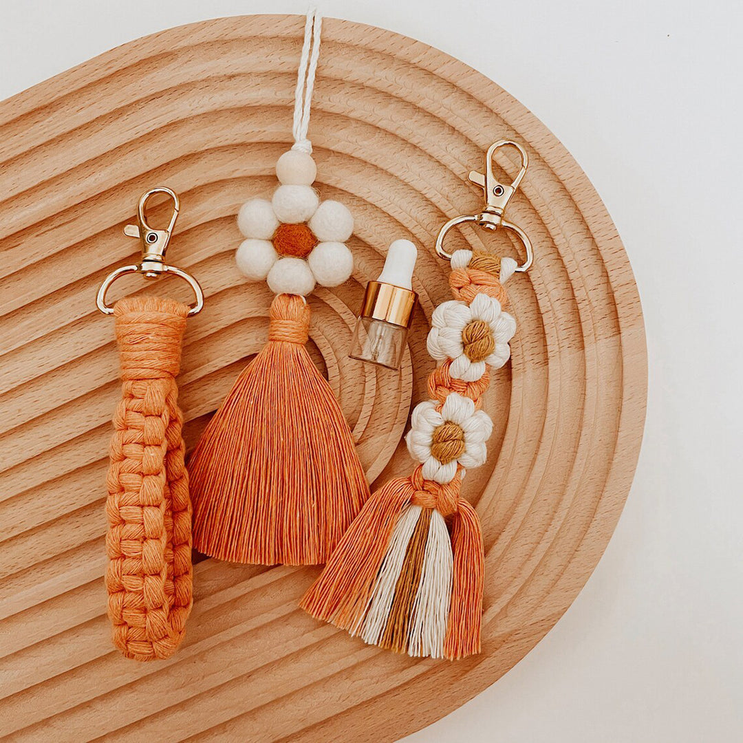 Macrame Keychain Strap with Floral Design