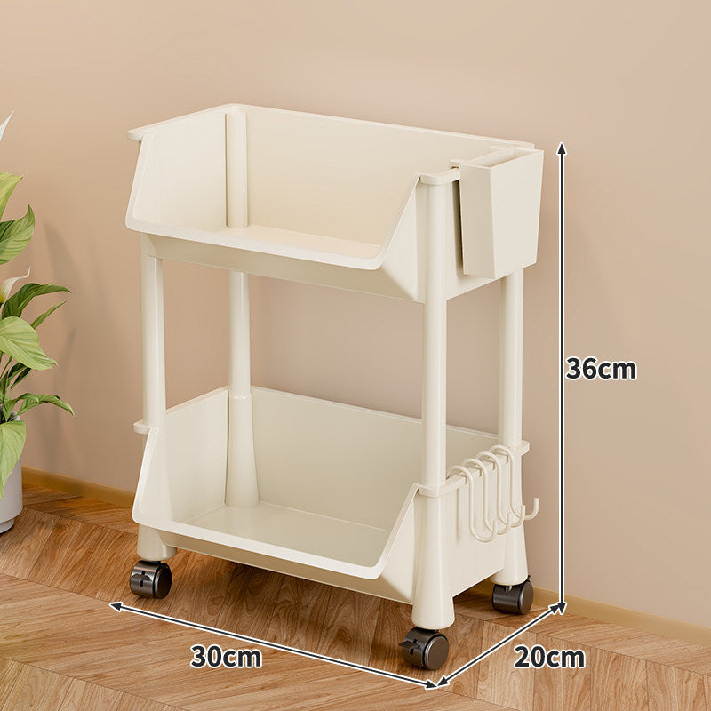 Slim Vertical Four-Bin Rolling Storage Tower with Deep Angled Bins and Side Hook