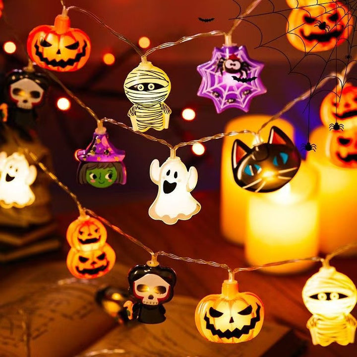 Decorative Halloween LED String Lights with Pumpkin, Ghost, Cat and Spider Web Charms