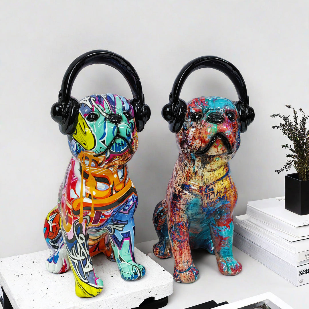 Creative Bulldog Sculpture with Headphones