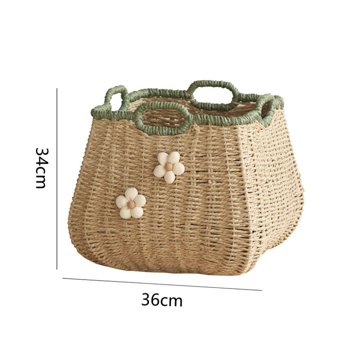 Stylish storage basket with flower appliqué