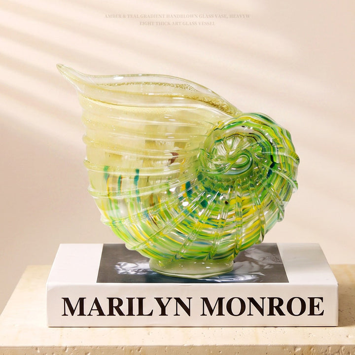 Hand-Blown Nautilus Shell Glass Decorative Sculpture Vase