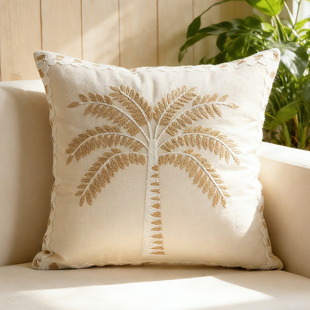 Embroidered Palm Linen Decorative Throw Pillow