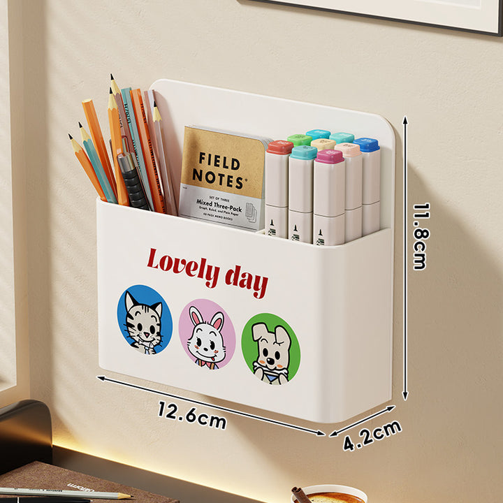 Wall-Mounted Adhesive Cartoon Stationery Pocket Organizer