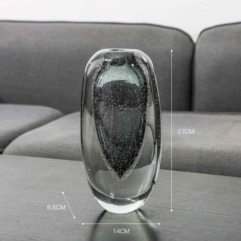 Double-Layer Hand-Blown Sculptural Glass Bud Vase with Encased Bubble Core