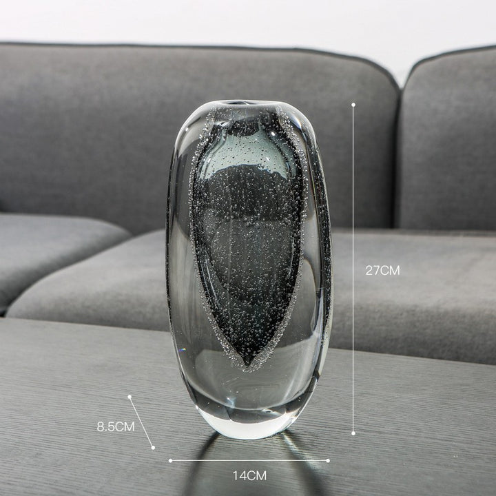 Double-Layer Hand-Blown Sculptural Glass Bud Vase with Encased Bubble Core