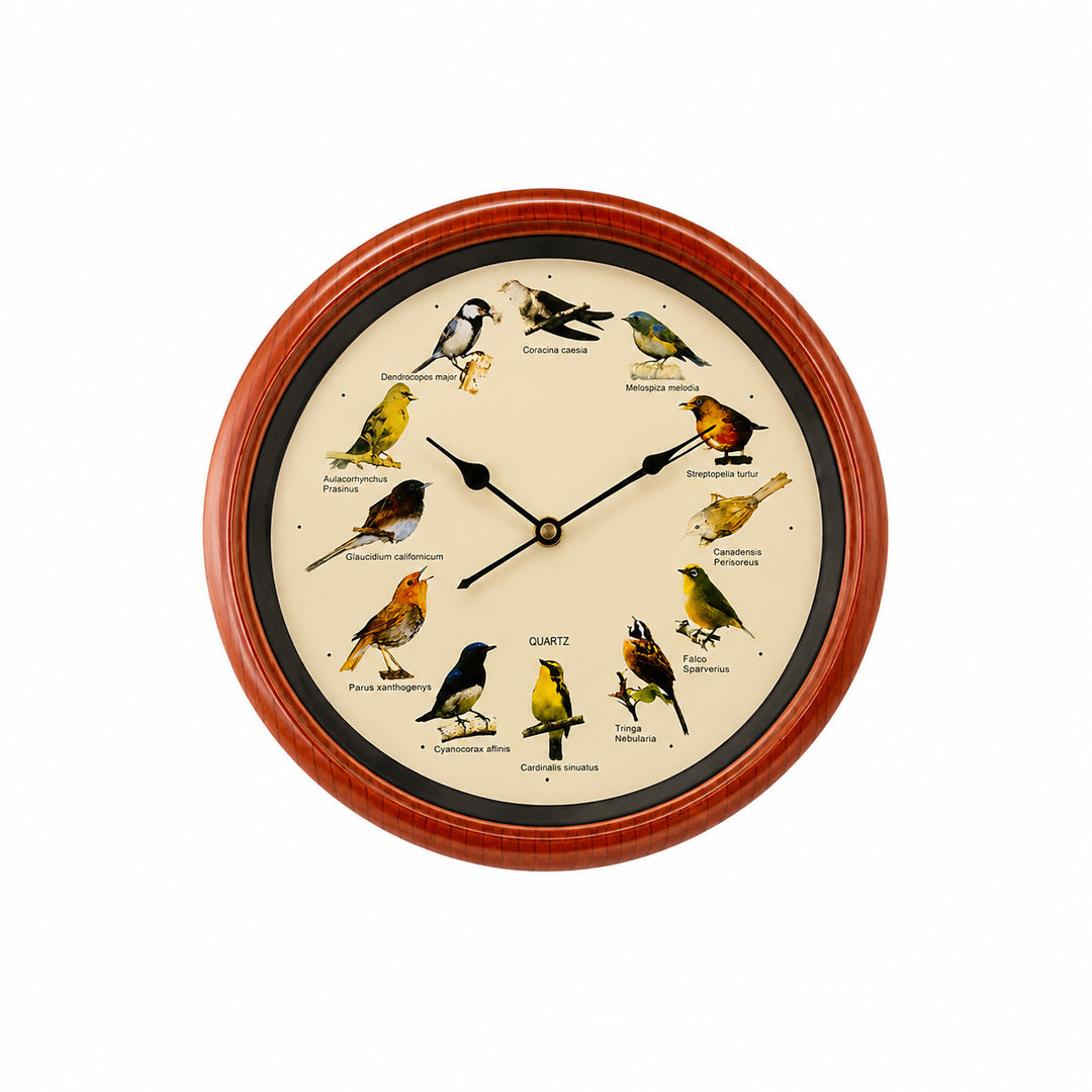 Wall clock with colorful bird design