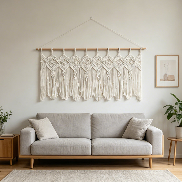 More elegant macramé wall hanging with artistic fringes and geometric patterns