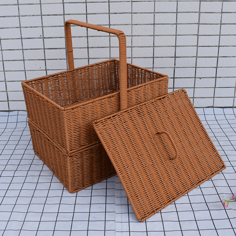 Multi-Functional Woven Storage Basket with Lid