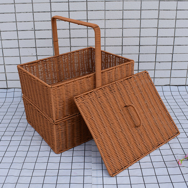 Multi-Functional Woven Storage Basket with Lid