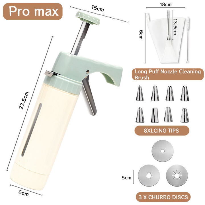 Manual Cookie Press and Churro Maker Set with 22 Decorative Discs and Icing Nozzles