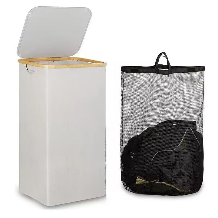 Practical laundry basket with breathable mesh and stylish bamboo lid