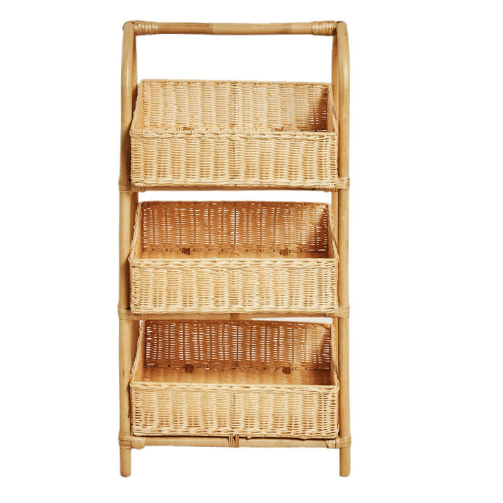 Multifunctional shelf with woven baskets