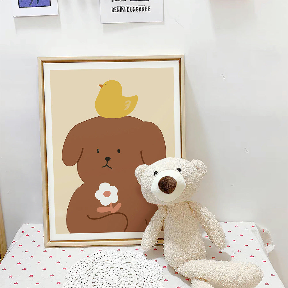 Cute Cartoon Pet-Themed Framed Wall Art
