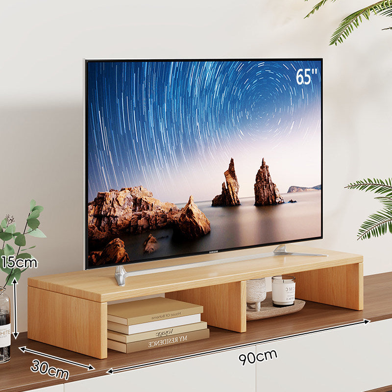 Low-Profile TV Stand Riser with Dual Open Storage Compartments