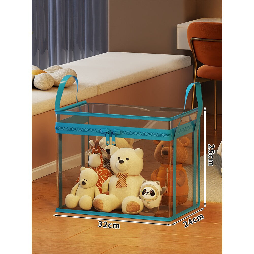 Transparent Zippered Foldable Storage Box with Reinforced Carry Handles