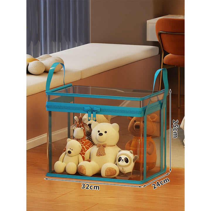 Transparent Zippered Foldable Storage Box with Reinforced Carry Handles