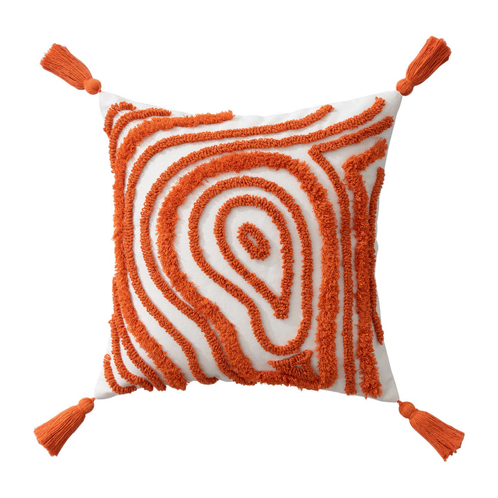 Decorative pillow with textured square appliqués and cotton cover