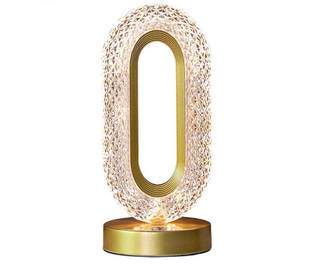 Decorative crystal-textured oval LED table lamp with dimmable touch base