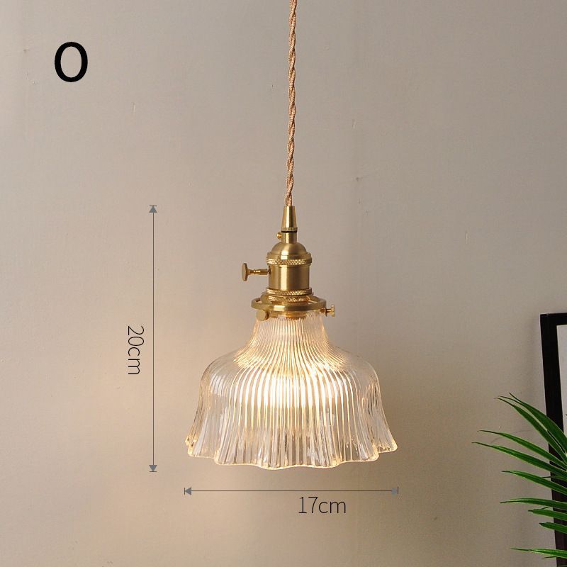 Fluted Glass Pendant Lamp with Vintage Brass Socket