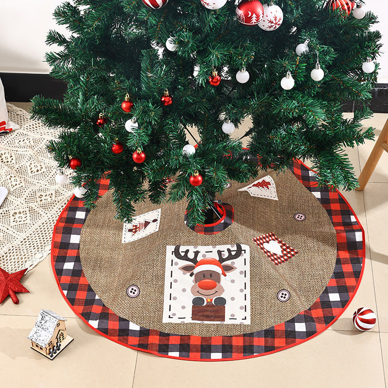 Jute Christmas tree skirt with festive Santa Claus motif
