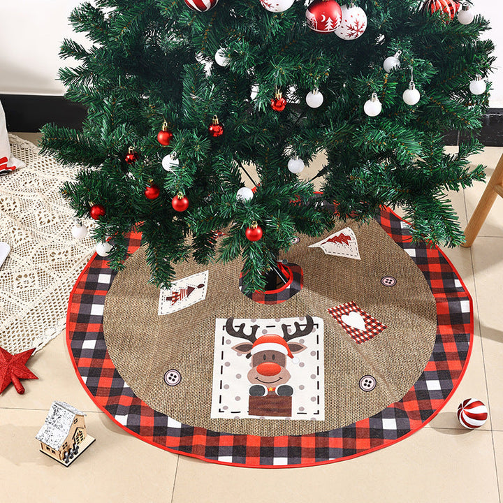 Jute Christmas tree skirt with festive Santa Claus motif