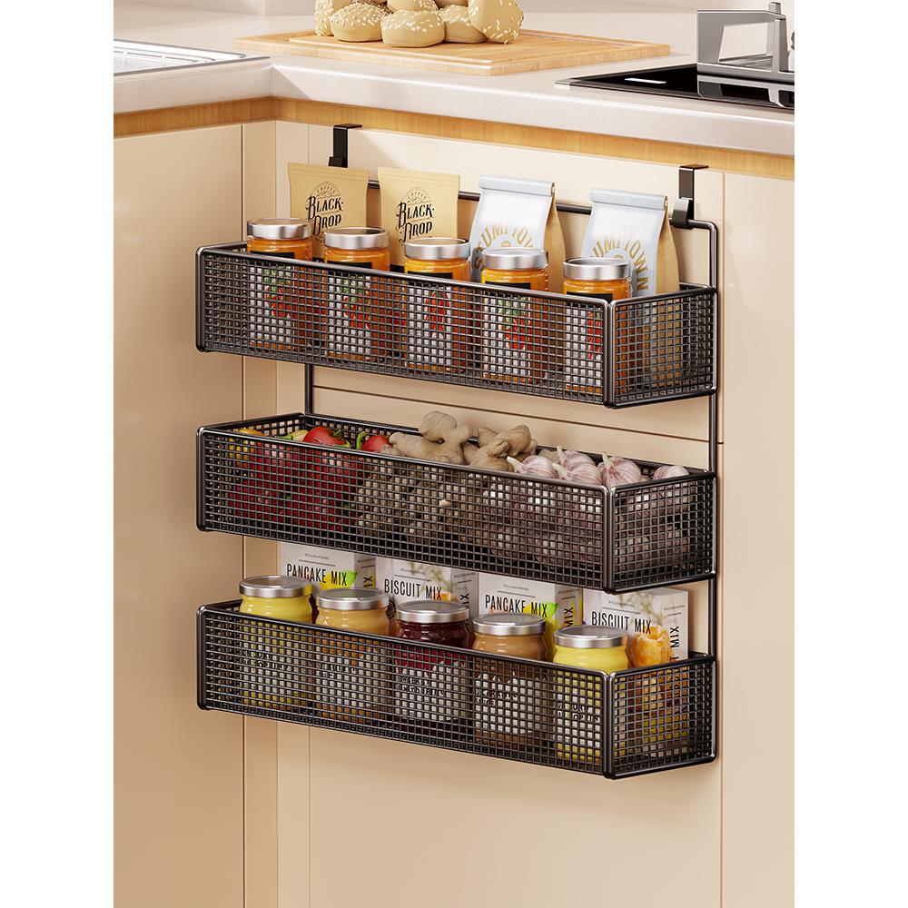 Over-Cabinet Three-Tier Mesh Hanging Pantry Organizer with Removable Baskets