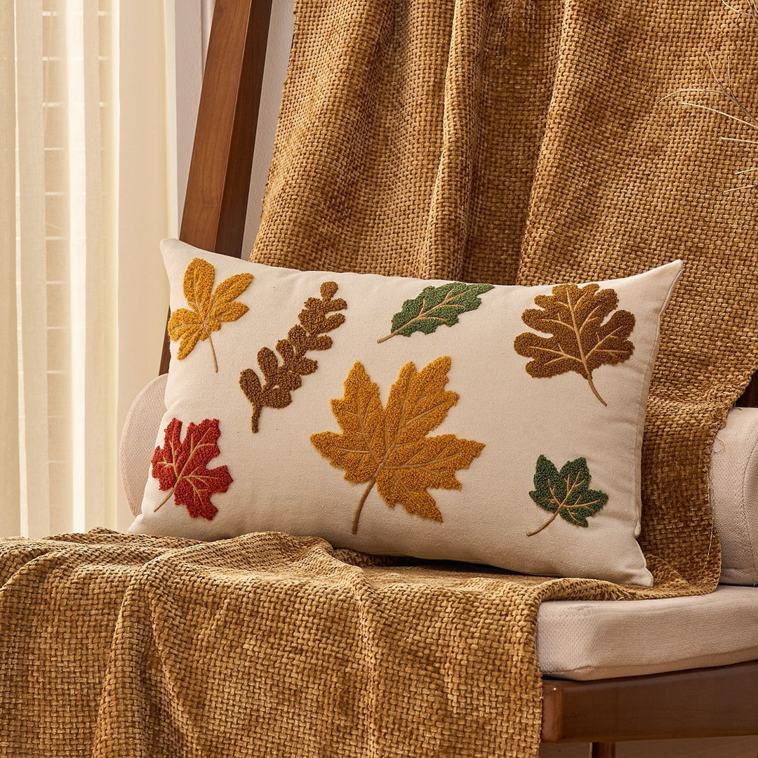 Embroidered Leaf Motif Cushion