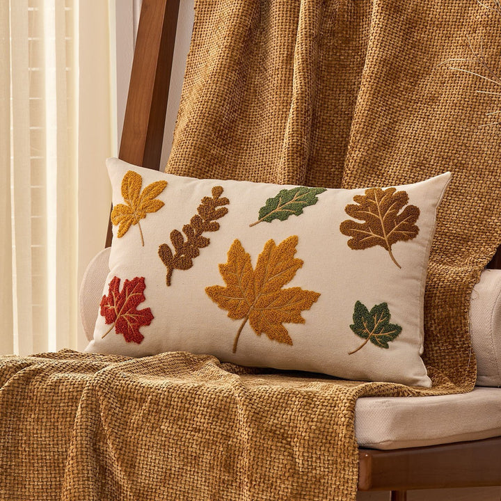 Embroidered Leaf Motif Cushion