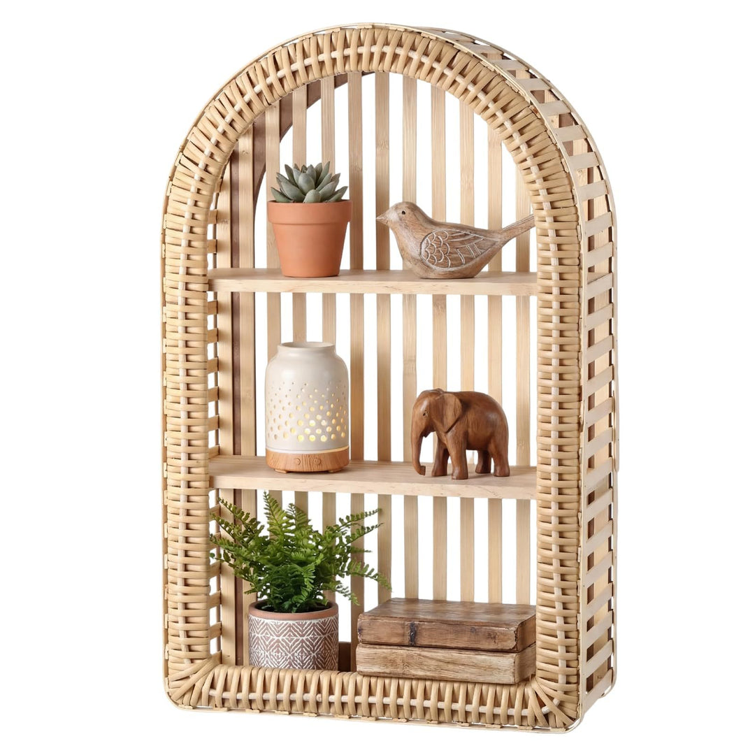 Round Wall Shelf Made of Natural Rattan