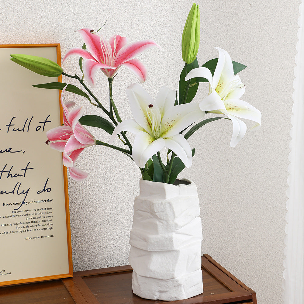 Artificial lily stem with lifelike flowers