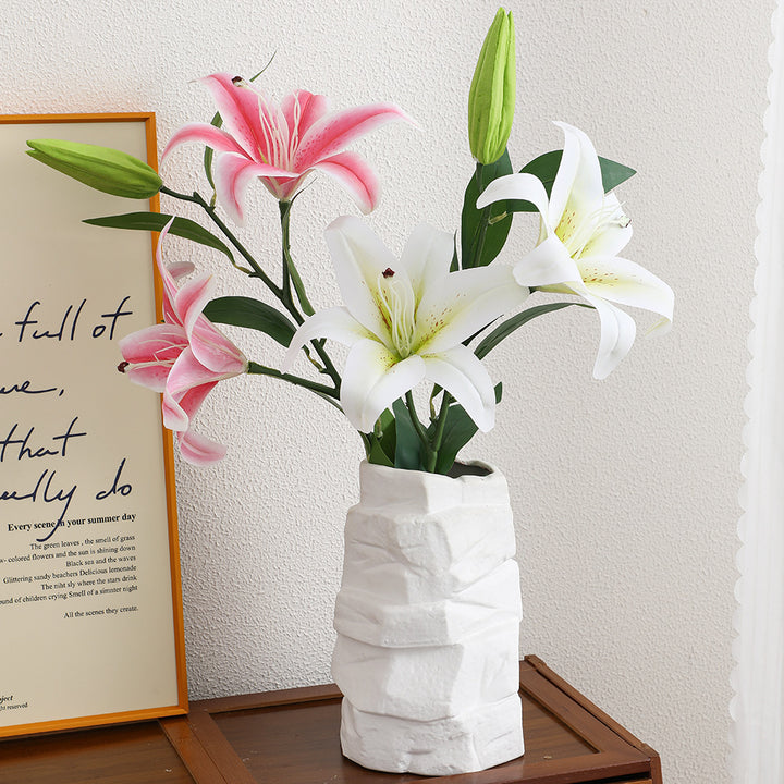 Artificial lily stem with lifelike flowers