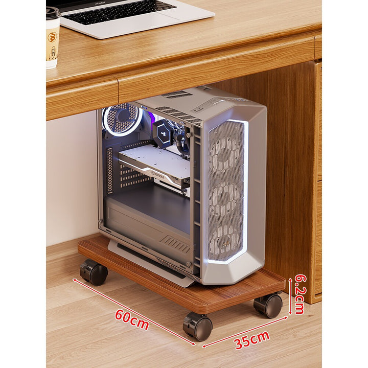 Mobile Under-Desk PC Case Pedestal with Low-Profile Ventilated Platform and Locking Swivel Wheels