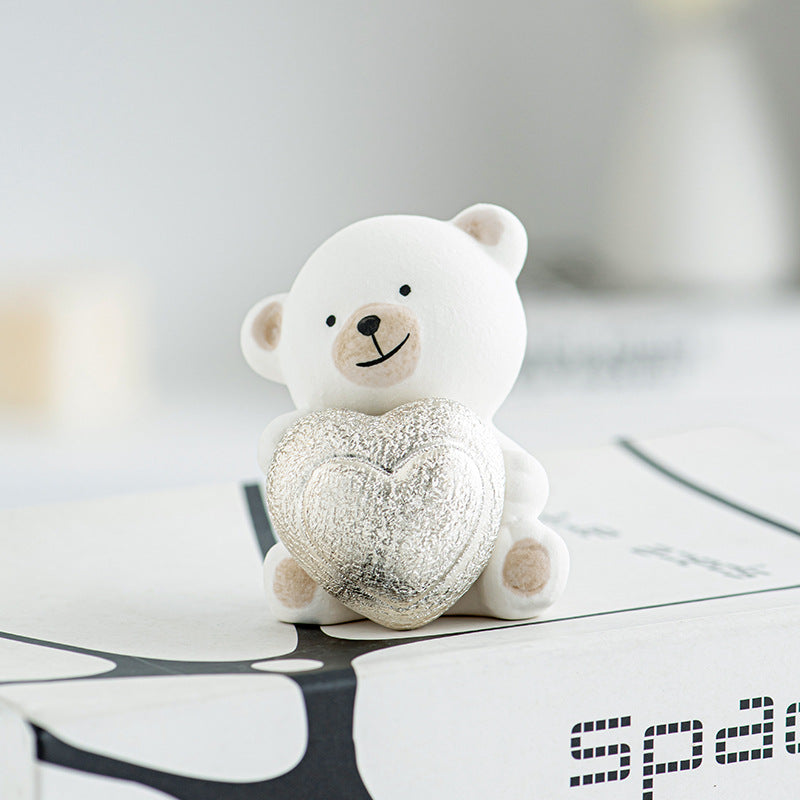 Kawaii Bear Figurine with Heart