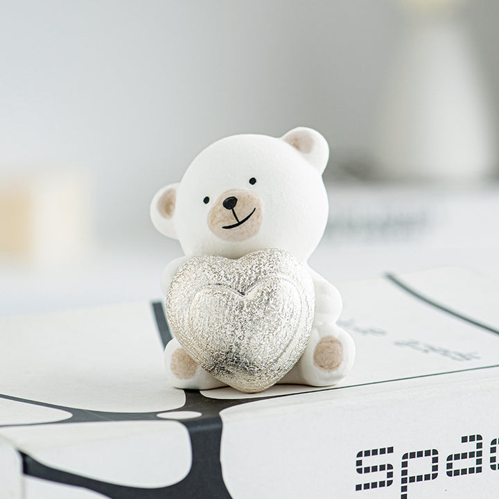 Kawaii Bear Figurine with Heart