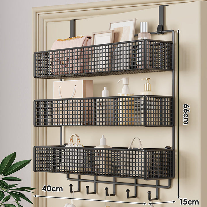 Over-Door Double-Tier Grid Hanging Storage Basket