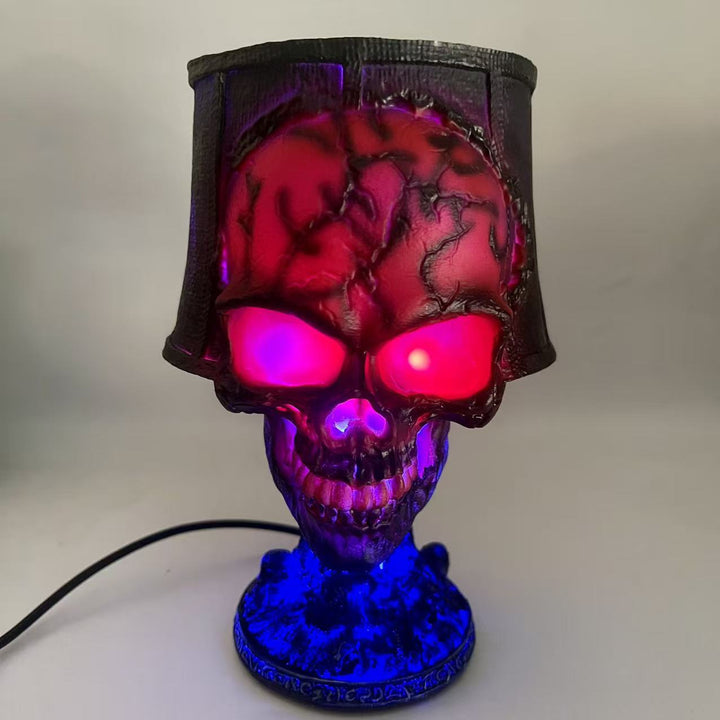 Gothic Skull Table Lamp with Flickering LED Eye Effects and Weathered Shade