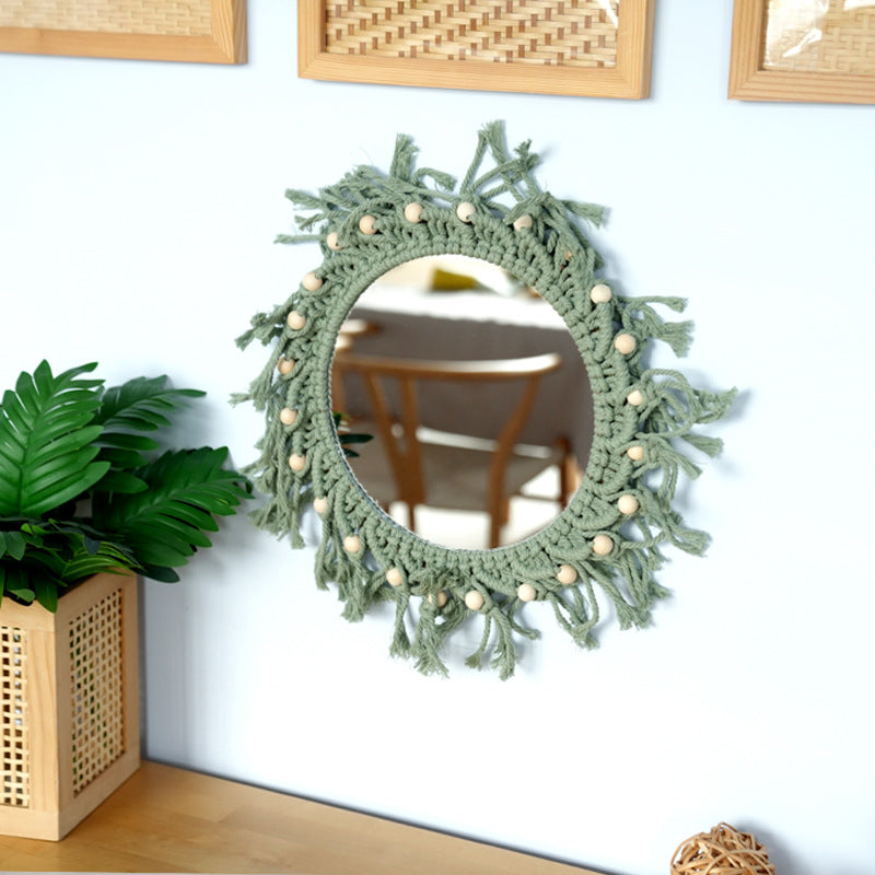 Hand-knotted mirror with macrame border