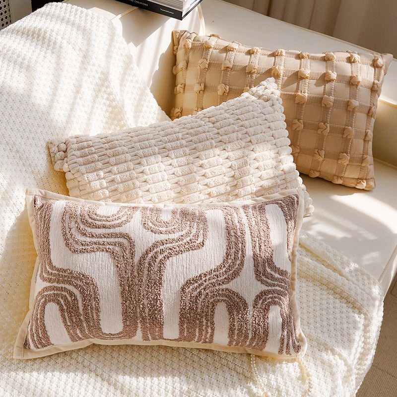Embroidered Leaf Pattern Decorative Pillow