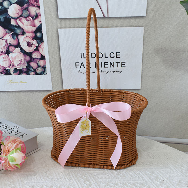 Chic Woven Handbag with Pearl Accent