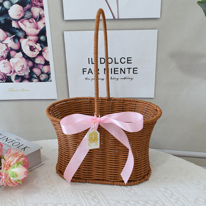 Chic Woven Handbag with Pearl Accent