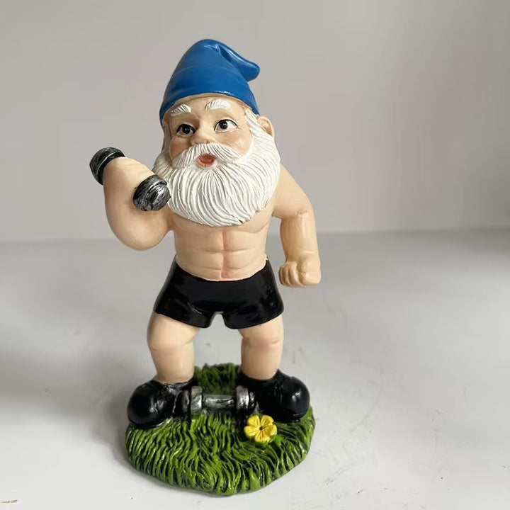 Playful Weightlifting Gnome Figurine