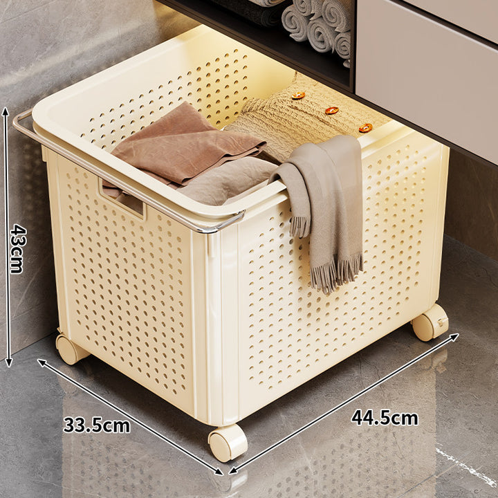 Ventilated Rolling Laundry Basket with Locking Swivel Wheels and Foldable Handle