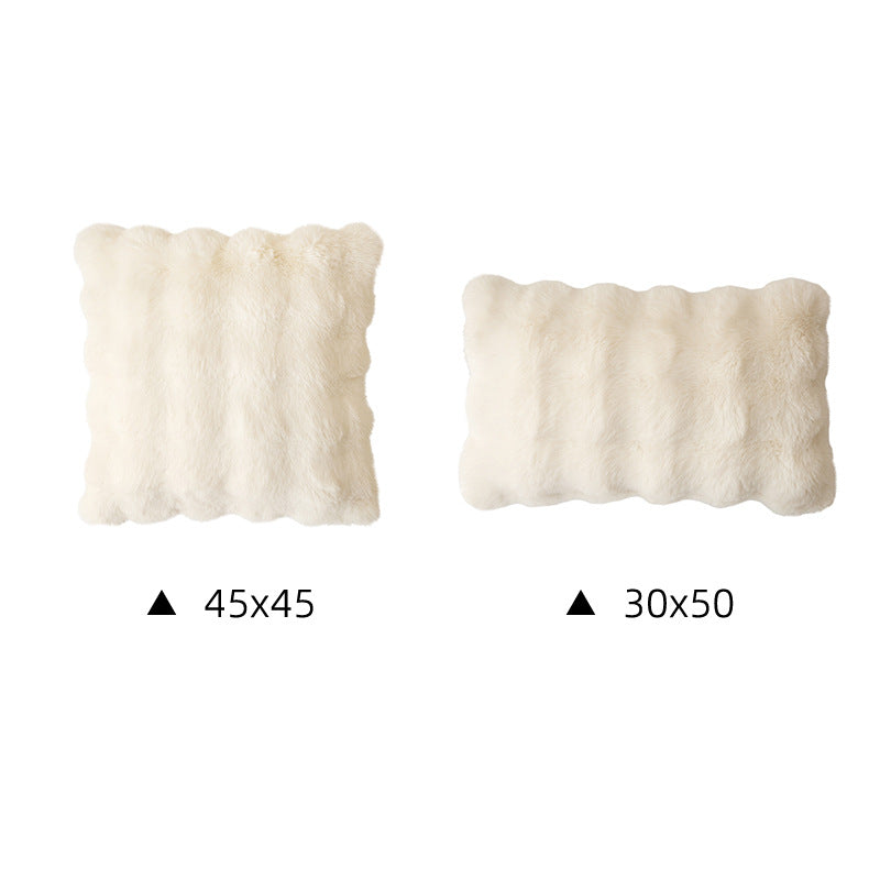 Rectangular faux fur decorative cushion with wavy plush surface