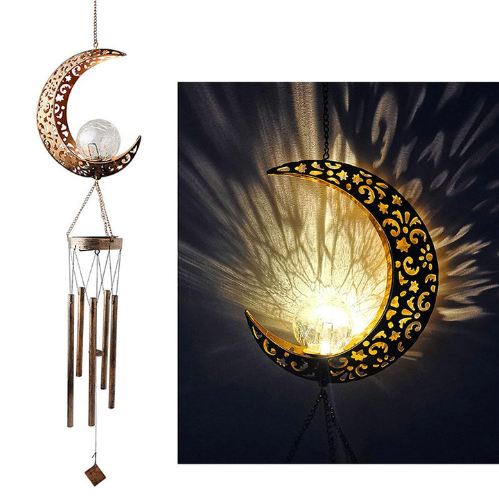 Hanging Flamingo Solar LED Wind Chime with Crackle Glass Globe