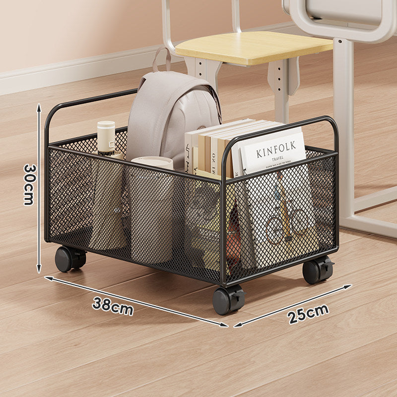 Low-Profile Mesh Rolling Storage Bin for Desk and Floor with Locking Swivel Wheels