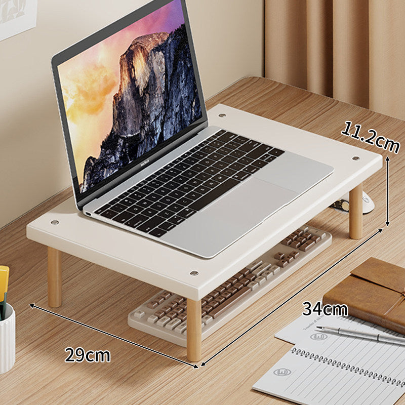 Compact Desktop Laptop and Monitor Riser with Under-Keyboard Storage and Wood Legs