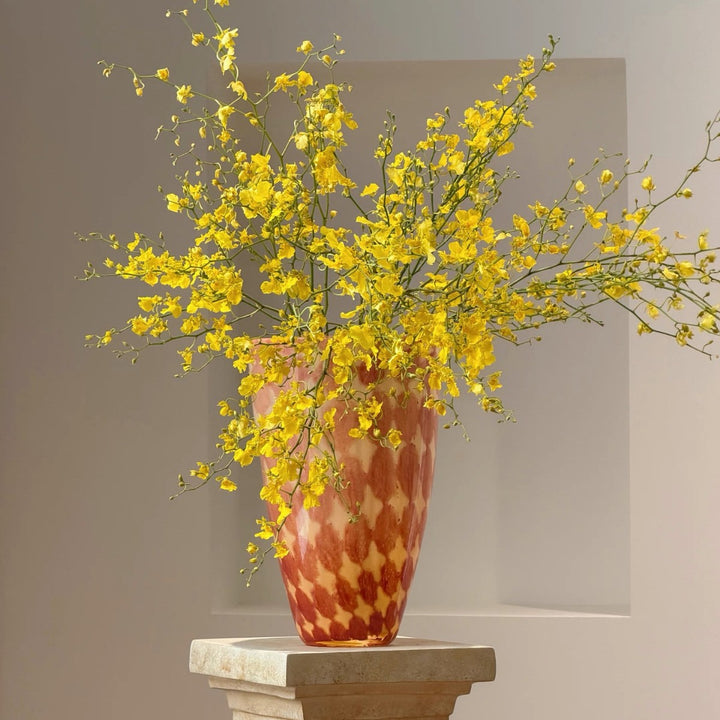 Textured Art Glass Tapered Display Vase with Mottled Overlay