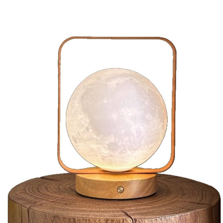 Moon Globe Ambient Table Lamp with Wooden Base and Copper Frame